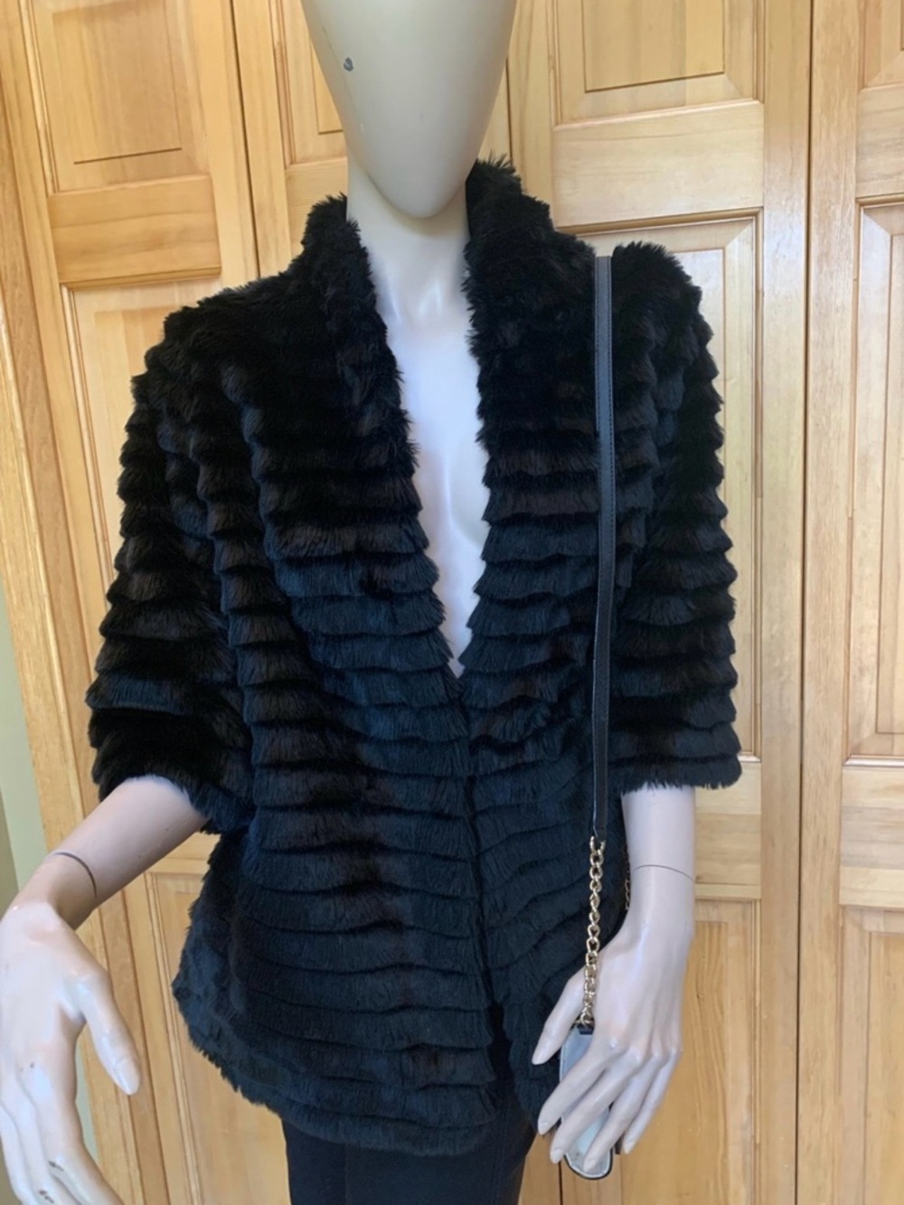 Calvin Klein Black Faux Fur Coat Hook Closure S EUC #21